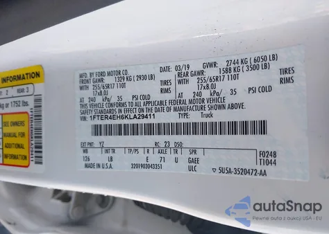 2019 Ford Ranger Xlt из США, поврежденный, VIN 1FTER4EH6KLA29411